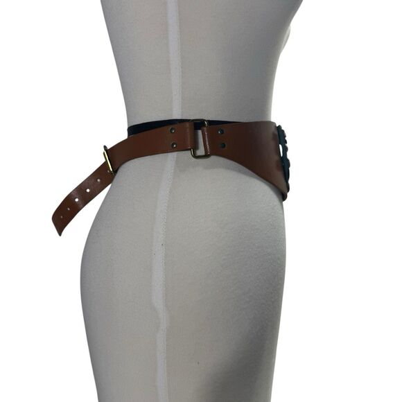 Women’s Brown Leather Apron Corset Belt Medallion HH Monogram - Picture 3 of 9